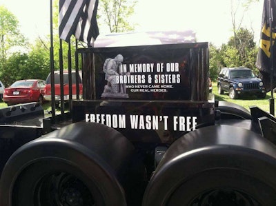 On the other side, lettering, finished by the Tim Freker Signs shop, delivers the message Timbrook hopes all onlookers take away from the truck, one of thanks to “our brothers and sisters who’ve never come home,” Timbrook says.