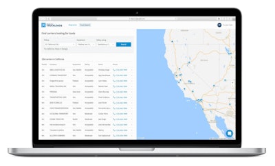 The screen above shows an example broker search, providing real-time visibility into carrier location, equipment type and some compliance data.