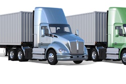 A rendering from Kenworth of two of the T680 alternative fuel tractors.