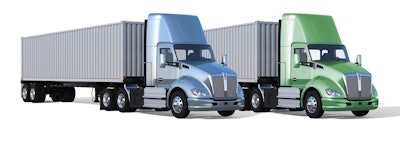 A rendering from Kenworth of two of the T680 alternative fuel tractors.