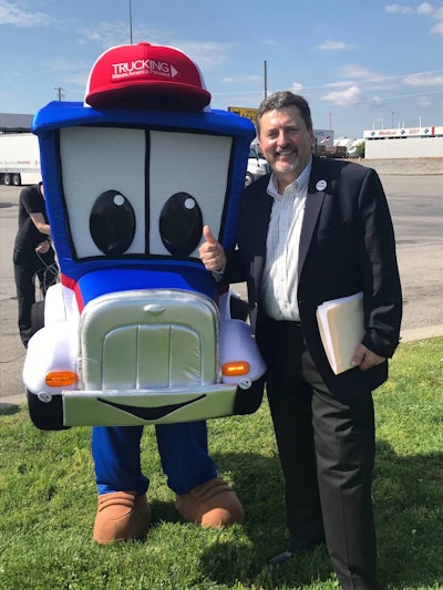 Trucking Moves America Forward Chairman Kevin Burch unveiled the group’s newest member Thursday – an unnamed mascot. The group is asking the industry for name suggestions for a voting contest to be held next month.