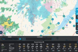Snapshot of the Weather Company’s new dashboard, though which dispatchers can set up individualized alerts of approaching hazards that are delivered to an in-cab or mobile device. This alerting capability can track a driver’s trajectory and send alerts based on approaching weather. Weather updates can come in as frequently as every five minutes and down to a 500-meter resolution.