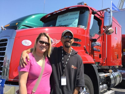 The lead truck in Sunday’s convoy driven by Brandon Gets with his wife Shannon. The truck belongs to Snavely’s Mill of Lititz, Pa.