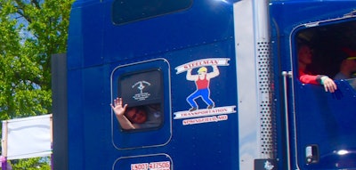Children get to ride with truckers during the 29-mile round trip convoy.