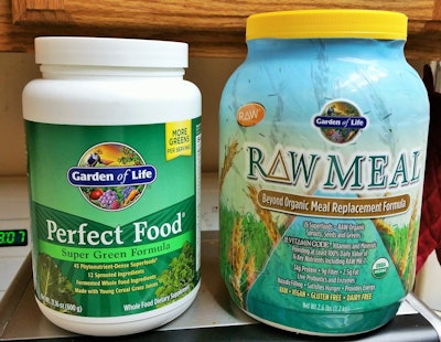 Two of Carnahan’s go-to powdered super-foods: “The Green stuff I put in apple juice, and the protein powder I put in milk,” he says. “That and a little trail mix” — Carnahan’s go-to is the Omega-3-fatty-acid-rich Omega Trek Mix from Trader Joe’s — “and I can go all day.”