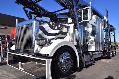 The Peterbilt 379 is a short hood to compensate for its long back end. Competing in this year’s PKY Truck Beauty Championship at the Mid-America Trucking Show in Louisville, Kentucky, the truck won First in working truck bobtail and working truck bobtail lights, and Second in working truck interior cab.