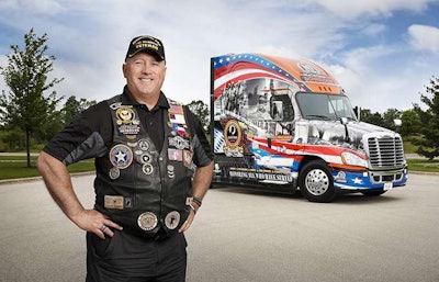 Schneider driver and U.S. Navy Reserves veteran David Price was selected by Schneider to drive the 2017 Ride of Pride truck.