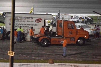 Kikelhan’s truck in the infield following the first crash of the last race.