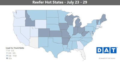 The national average reefer rate dropped a penny to $2.08 last week.