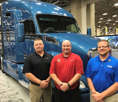 The truckers were named finalists in the “Transition Trucking: Driving for Excellence” program, which recognizes the top rookie military veteran truckers. The finalists, from left, are: Gregg Softy (Army), Stevens Transport; Wayne Roy (Marine Corps), U.S. Xpress; and Daniel Shonebarger (Navy), Melton Truck Lines.