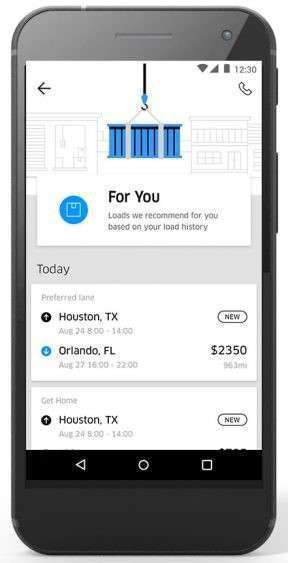 The screen shot here shows part of the load-recommendation engine within Uber Freight’s app.