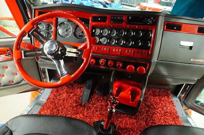Shag carpet adds an unusual touch to the truck’s custom interior.