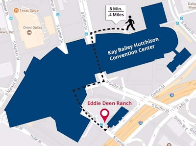 A walking map from the Kay Bailey Hutchison Center to Eddie Deen’s Ranch.