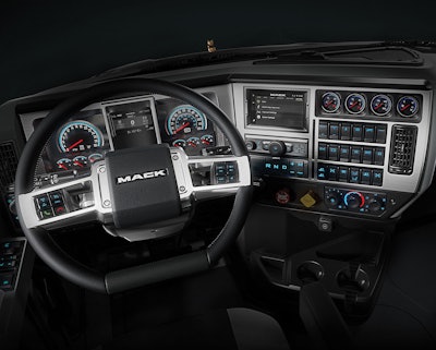 Mack says it gave the interiors of its Granite and Pinnacle tractors a racecar feel.