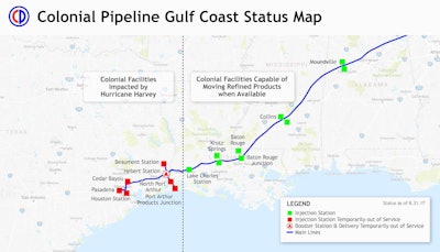 Colonial issued this map of its pipeline closures Thursday.