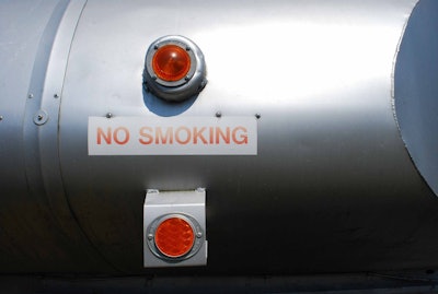 The trailer is a 5,800-gal 1960 Trailmobile tanker used for asphalt in the past but stripped of most of its functional interior structure prior to the movie, excepting the shell.