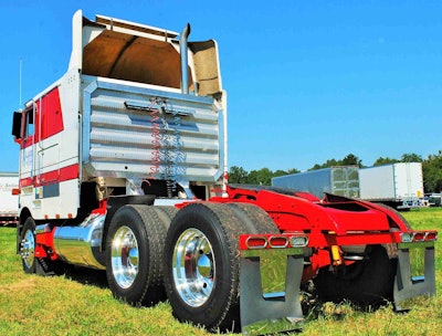 View from the rear of the 190-inch wheelbase unit, which Ryan plans to stretch a bit in future to 250-260 inches, with a frame out of a newer-model Peterbilt 386 — for an improved ride and a bit of an enhancement in the look as well.
