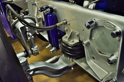 With the air out of the front bags in the steer-axle suspension on this Peterbilt, Regalado’s 2000 379 has something of a big-diesel-hotrod look to it, the entirety slammed forward.