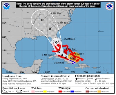 As of Friday morning, Hurricane Irma is expected to make landfall in south Florida early Sunday morning and continue up through the middle of the state.