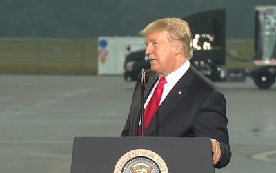 “When your trucks are moving, America is growing,” Trump told the audience of trucking industry representatives Wednesday. “We want lower taxes, bigger paychecks for America’s truckers and America’s workers.”