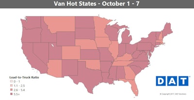 The national average van rate blew past the $2 mark last week and hit $2.09 per mile, the highest national average 2014. As noted the national van load-to-truck ratio is still high, after hitting the highest mark ever recorded in DAT Trendlines last week.