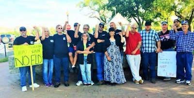 A group of truckers from the ELD or Me group were among those expressing a sense of renewed camaraderie near the end of what has been a weeklong effort. Said ELD or Me Facebook page creator Tony Justice, pictured near the center alongside Lee and Lisa Schmitt to the left and Rob Hallahan to the right, called the experience this week among the most fulfilling in his lifetime. “It’s definitely a group effort. There’s no I, I, I in this group, it’s us, us, us. We’ll see in the coming weeks how successful we were.”