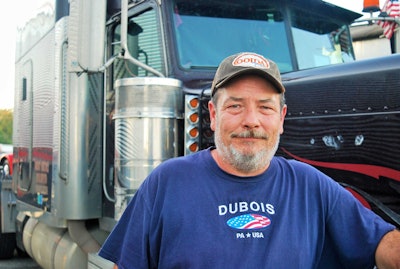 W.Va.-based owner-operator John Legg and his (above) Peterbilt. Legg was planning on returning to D.C. next week to continue lobbying efforts with lawmakers around H.R. 3282 ELD delay bill — last week, it picked up a fourth cosponsor since the ELD protest efforts began October 3, putting the total number of cosponsoring reps at 56.