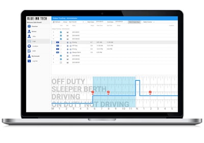 The web-based administration back end of Blue Ink Technology’s ELD system is four-truck-fleet owner-operator Wade Spencer’s portal into his company’s hours of service records. Blue Ink provides the portal free for all buyers of its BIT ELD and offers IFTA recording and other features for a price.