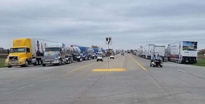 A convoy of 111 trucks came together in Iowa to raise money for special olympics athletes. (Image Courtesy of Iowa Motor Truck Association)