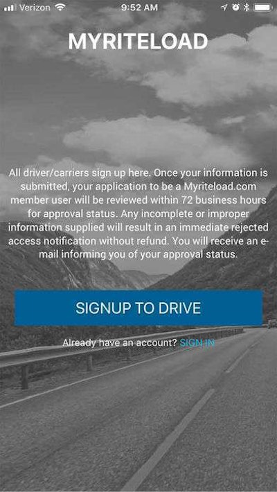 The MyRiteLoad home screenshot from the iPhone app is shown here. Operators looking to take part in the service can also put in an application via MyRiteLoad.com.