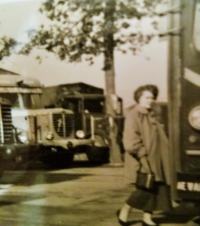 On a Tunnelton, W.Va., site, Carl Rhodes in 1970 built a pole building to house the Tronagun fleet. “After 41 years,” said his son Rick, an outfit bought that property and put a Family Dollar store on it. We had 60 days to move 41 years off the property.” The last truck to come off the property was a 1985 Diamond Reo that was part of the fleet from the time it was new, and remains a “good old truck,” Rick said. Carl Rhodes “drove it off up to where we built our new garage.” This picture was taken years earlier, of Sandra Jean during the couple’s tour of Germany — they were looking at European trucks here, of course.
