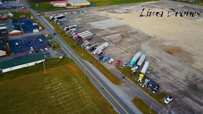 This drone-captured image from Scott Jordan of Lima Drones of Ohio shows what might have been the biggest event yesterday, with a convoy of trucks to the Lima, Ohio, office of Representative Jim Jordan organized in large part by Scott Reed and the American Trucking Federation group. Reed and company then gathered more participants for the afternoon efforts at public outreach at a local mall in town and elsewhere, convoying between locations. Follow this link for a report from a Toledo-area TV station.