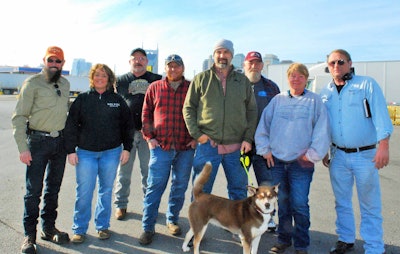 The early group at the anti-ELD mandate event in Nashville, from left: Tom Harris; Ingrid Brown; Dennis Piersall; David Floyd; Lius Buhl of Knoxville, Tenn.; Russell Knight of Richmond, Va.; Sandra Mendenhall of Milton, W.Va.; and Robert Scott of California.