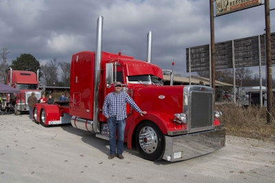 Matt Shourd brought his custom-designed 2002 Peterbilt 379, named “Unfinished Business,” down from Georgetown, Tennessee to attend the ELD media blitz at Gear Jammers truck stop in Hollywood, Alabama. (Photo by Deanne Winslett)