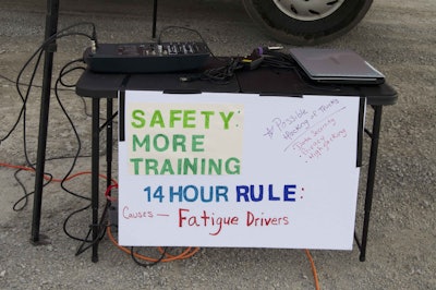 Safety was a big theme at the Alabama ELD protest, with signs set up next to Darrell Wright’s truck. (Photo by Deanne Winslett)
