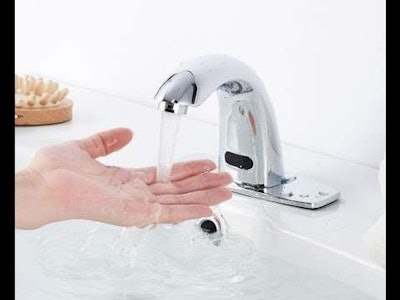 Clearly, this image is a blatant lie, as no sensor-faucet has ever achieved this level of water spout long enough to snap a picture.