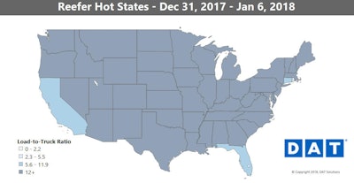 The demand for refrigerated trailers peaked at year-end, but the extra-cold weather in many parts of the country has kept rates at all-time highs in many areas, since those trailers are being used to keep freight from freezing.