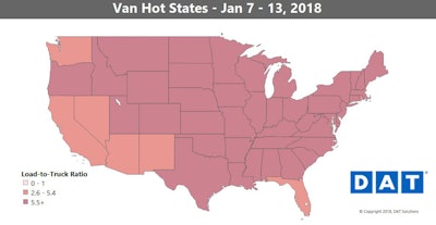 Load posts on DAT load boards have risen steadily since the second week in November, and they were up another 17 percent last week.