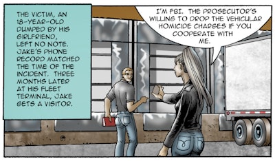 Trucker Jake Brakefield and FBI agent Lena Laredo form an unlikely team in “Highway Justice,” which starts Monday in the daily Overdrive newsletter. The serial was illustrated by Don Lomax. It was written by Carolyn Mason and Max Heine.