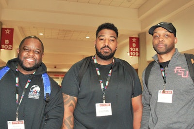 From left, Good Energy small fleet owner Al Burton, Faithful Logistics owner David Sheriff and Express Loads’ Horacio Carmichael were among truckers in attendance. Burton, in the industry for six years and now with five trucks, said trucking changed his and “my family’s life…. This is a very vital industry to the world.” Speaking to Administrator Martinez, he asked, “Is it possible that [the ELD mandate] might have been rolled out prematurely? Some of the [hours, detention and other] concerns that these guys have should have been addressed first – rather than pushed out and all this chaos” allowed to ensue.