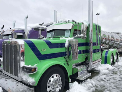 Brian Pete out of Mineral Point, Wis., owns this 2015 Peterbilt 389. The truck is used to haul fertilizer and feed products in the Midwest. There are 204 lights on the truck and 174 lights on the 2016 Mac tanker.