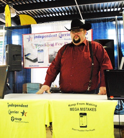 Former owner-operator and current independent dispatcher (“load optimizer” in the ICG’s “Trucking for Profit” program’s parlance), Scott Reed is pictured here at the ICG booth in the Pavilion area beyond the West Wing. Reed participated in the ICG seminar, where he outlined a few examples of how he uses the ProfitCalc app for results with the owner-operators he’s lately been working with personally in the Trucking for Profit program.