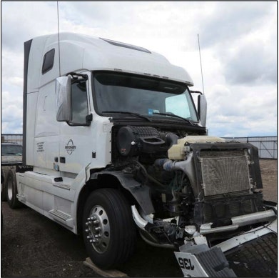 A 2016 Volvo tractor struck the back of an SUV loaded with 11 passengers in June 2016, killing six and injuring five. The National Transportation Safety Board reiterated the need for the implementation of its Most Wanted List of Transportation Safety Improvements as a result. (NTSB photo)