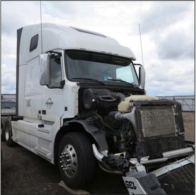 A 2016 Volvo tractor struck the back of an SUV loaded with 11 passengers in June 2016, killing six and injuring five. The National Transportation Safety Board reiterated the need for the implementation of its Most Wanted List of Transportation Safety Improvements as a result. (NTSB photo)