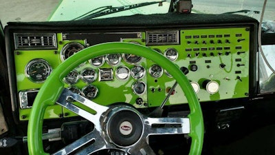 Ward has replaced his dash and steering wheel to match the exterior of the rig.