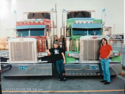 Jeremy Ward (left) is shown with his father Jerry (right) in 2006. At the time, both Wards had their own authority. The green 379 was owned by Jerry at the time. Jeremy bought it in 2014.