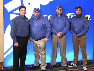 Goodyear Marketing Director Gary Medalis (left) is shown with the three Highway Hero finalists, from left, Frank Vieira, Brian Bucenell and Ryan Moody.