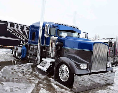 Owner-operator Jim Henderson runs this 2006 Kenworth W900, which he leases to Hurricane Specialized. The rig just rolled out of the shop with a fresh custom build-up days before the show. Henderson hauls oversized loads with the rig. The custom job “started out as a stretch the frame and touch up the paint to — a lot more,” says Henderson. “Everything on the truck is new,” he says, including swapping out the engine for a pre-2000 engine to avoid having to adopt an ELD.