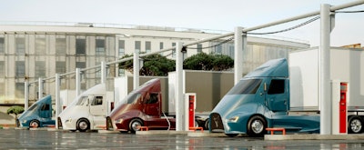 This rendering from Thor shows an example of what a charging station could look like, taking cues from a truck stop’s parking and fuel island.
