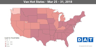 Van national average rates were up 2 cents to $2.15/mile, compared to the previous week.